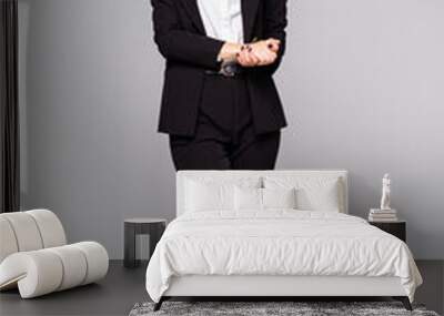 Full body portrait of business woman with crossed arms, isolated on white background Wall mural